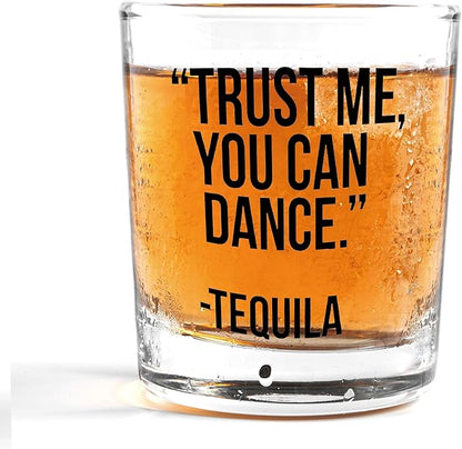 Nogrit Funny Tequila Whiskey Glasses 10 oz, Gifts for Tequila Lovers, Humoruos Old Fashioned Rocks Glasses for Men Women Drinking Cocktail Scotch Vodka Rum