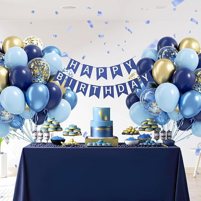 60pcs Navy Blue and Gold Balloons 12inch, Pastel Metallic Blue Gold Confetti Balloons for Baby Shower Graduation Birthday Party Decorations