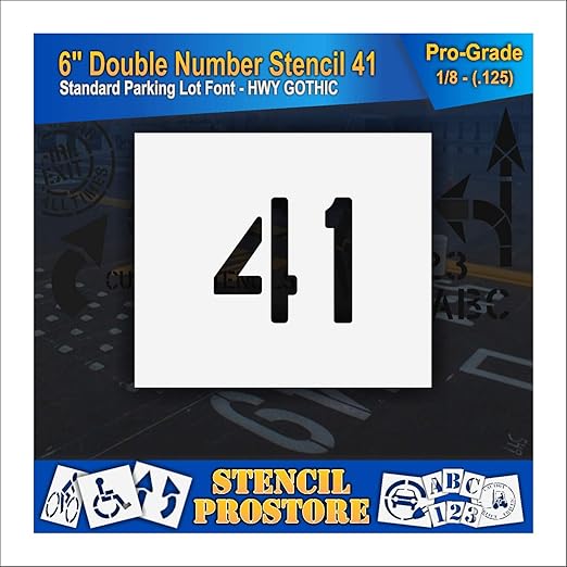 Pavement, Curb, and WheelStop Stencils - 6 inch Double Number Stencil - (41) - 6" x 6" x 1/8" (128 mil) - Pro-Grade