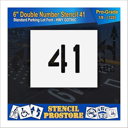 Pavement, Curb, and WheelStop Stencils - 6 inch Double Number Stencil - (41) - 6" x 6" x 1/8" (128 mil) - Pro-Grade