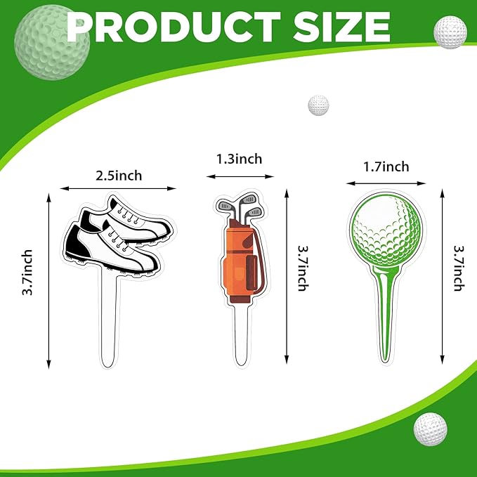 Golf Theme Cupcake Toppers Golf Shoe Cupcake Picks Golf Bag Toothpicks Golf Ball Birthday Cake Decorations for Baby Shower Party Favors Supplies (48 Pcs)