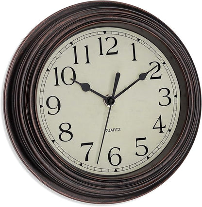Foxtop 9 Inch Wall Clock Battery Operated Silent Non-Ticking Small Classic Vintage Retro Wall Clock Decorative for Kitchen Living Room Home Office (Bronze)