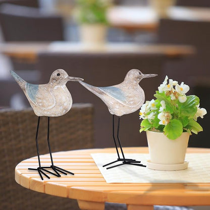 Seagull Statues Coastal Beach Nautical Decor, Wood Sea Bird Sculpture Ornament for Home Room Table Decor (2pcs)