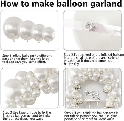 Pearl White Balloons Arch Kit - Double Stuffed White Balloon Arch Kit Different Sizes 18/12/10/5inch White Latex Balloons for Wedding Bridal Shower Anniversary Birthday Party Decoration