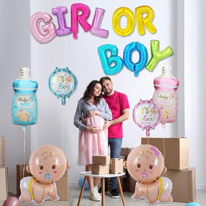 10 Pcs Gender Reveal Balloons, Baby Balloon Baby Shower Foil Balloons Boy Or Girl Letter Balloon,Boy Girl Mylar Balloons for Welcome Home birthday Gender Reveal Party Decorations