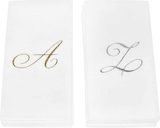AH AMERICAN HOMESTEAD Disposable Hand Towels for Bathroom 50 Count - Guest Bathroom Essentials -Bathroom Paper Towels - Monogrammed Disposable Napkins - Wedding Napkins in Paper Towel Tray (Silver, H)