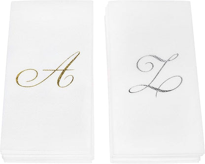 AH AMERICAN HOMESTEAD Disposable Hand Towels for Bathroom 50 Count - Guest Bathroom Essentials -Bathroom Paper Towels - Monogrammed Disposable Napkins - Wedding Napkins in Paper Towel Tray (Silver, H)