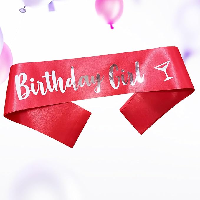 Birthday Girl Sash for Women Foil Letter for Women 21st 30th 40th 50th 60th Gifts Red and Silver Birthday Party Decorations and Supplies