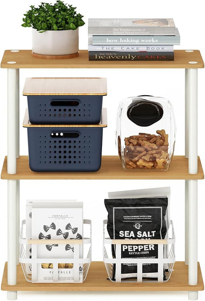 Furinno TURN-N-TUBE Storage Shelves, 3-Tier Book Shelf, Corner Shelf, Toolless Open Shelves, for Organization and Storage, Living Room, Garage, Home Office, Beech