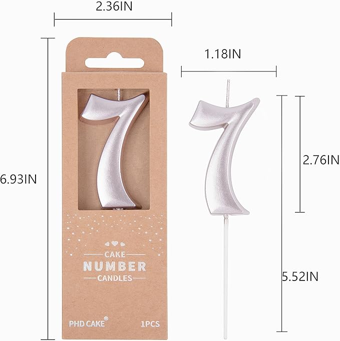 PHD CAKE 2.76 Inch Elegant Rose Gold 7 Number Birthday Candles, Rose Gold Number Candles, Cake Number Candles, Party Celebration