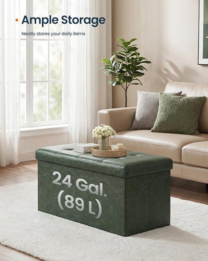 SONGMICS HOME Storage Ottoman, Removable Lid, Foldable Foot Stool, PU Leather
