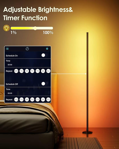 2PCS Smart RGB LED Corner Floor Lamp with App and Remote Control, 65" Color Changing Standing Lamp with Music Sync and 16 Million DIY Colors, Modern Floor Lamps for Bedroom Living Room Gaming Rooms