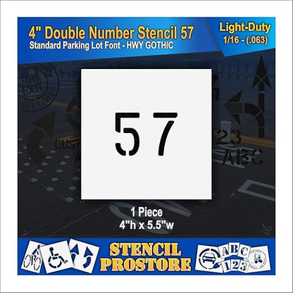 Pavement, Curb, and WheelStop Stencils - 4 inch Double Number Stencil - (57) - 4" x 5.5" x 1/16" (63 mil) - Light-Duty