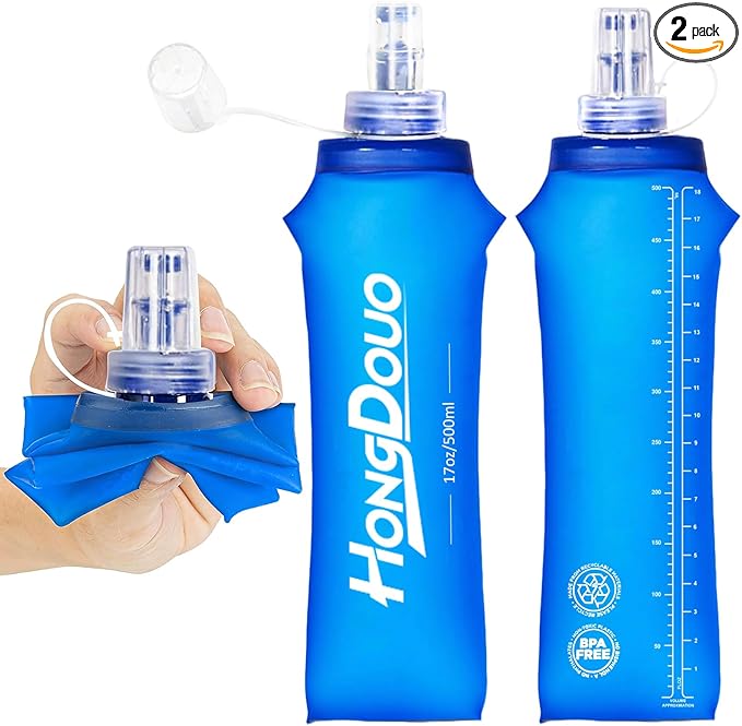 2PCS Running Vest Soft Flask, BPA-Free Soft Flasks 17oz/500ml TPU Collapsible Water Bottle for Hydration Backpack, Folding Running Water Bottles for Marathon Hiking Cycling Climbing