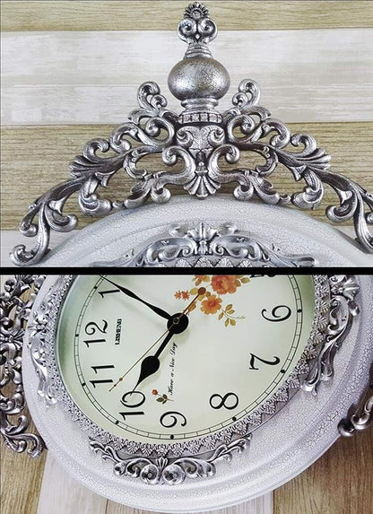 SHISEDECO Elegant, Traditional, Decorative, Hand Painted Modern Grandfather Wall Clock Fancy Ethnic Luxury Handmade Decoration, Swinging Pendulum for New Room or Office. Large. 29.5 Inch. (White)