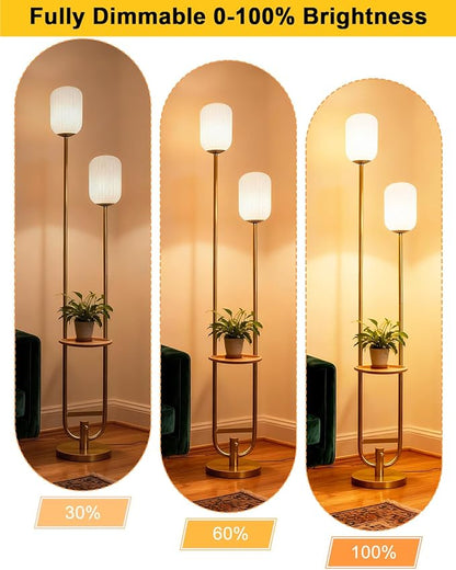 Lightdot 63IN Gold Dimmable Floor Lamp with Table, Mid Century Modern Tall Standing Lamps with 3000K Bulbs Included, Unique Vintage Floor Lamp for Living Room/Bedroom/Sofa Beside/Corner Decor
