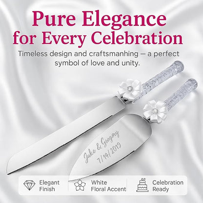 GIFTS INFINITY Personalized Wedding Cake Knife and Server Set with Engraving – Cake Cutting Utensil Set, Keepsake Gift for Wedding, Anniversary, Reception, Birthday & Other Occasions (CH-101WB)