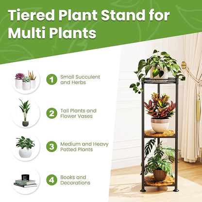3 Tier Corner Black Plant Stand Indoor,32 Inch Tall Multiple Sturdy Vertical Metal Flower Heavy Duty Pot Holder Shelf Outdoor for Patio Porch Living Room