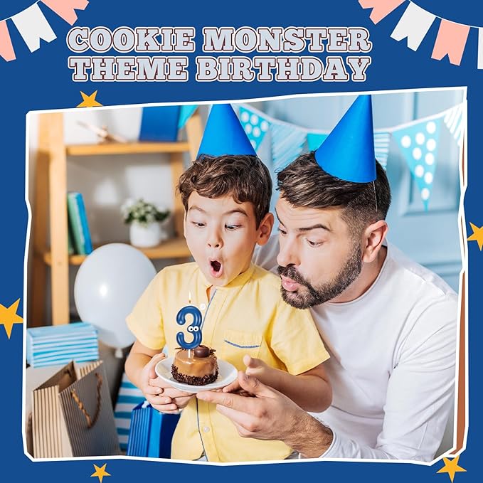MTLEE Number Birthday Candle Monster Theme Candles Cookies Cake Topper for Girl Boy Cartoon Birthday Party Cake Decorations Supplies(Blue A,Number 3)