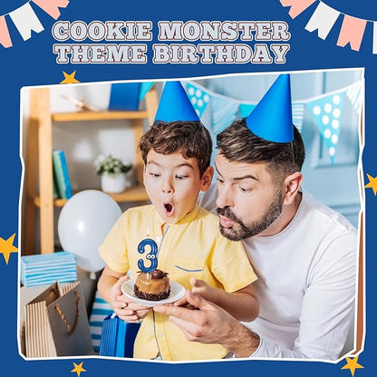 MTLEE Number Birthday Candle Monster Theme Candles Cookies Cake Topper for Girl Boy Cartoon Birthday Party Cake Decorations Supplies(Blue A,Number 3)