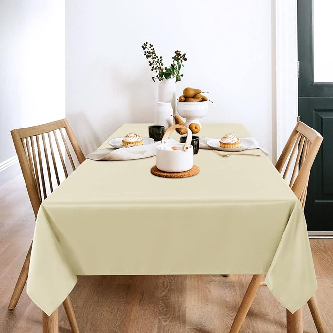 sancua 2 Pack Beige Tablecloth 60 x 102 Inch, Rectangle 6 Feet Table Cloth - Stain and Wrinkle Resistant Washable Polyester Table Cover for Dining Tables, Buffet Parties and Camping