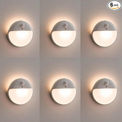 YUNLEX 6 Pack Stair Lights Indoor, 2.6" Small Stick on Lights, Dimmable Motion Sensor Night Light, 3 Light Modes, Portable Battery Night Light for Corners, Cabinet, Toilet, Bedroom, Kids, Warm White
