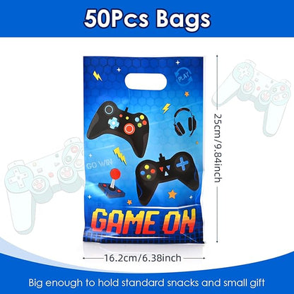 HappFestiv 50 Pcs Video Game Party Favor Bags, Game on Plastic Treat Bags for Candy & Small Gifts, Gaming Gift Bags Candy Bags, Birthday Themed Party Supplies for Boys