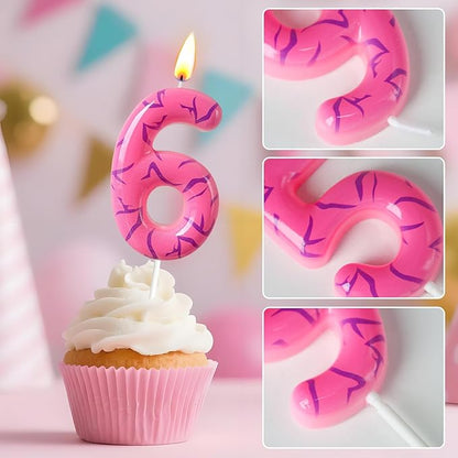 Number 6 Birthday Candle for Cake – Pink Gradient Number Candle with Mystic Rune Pattern, Decorative Cake Topper for Anniversary & Celebration