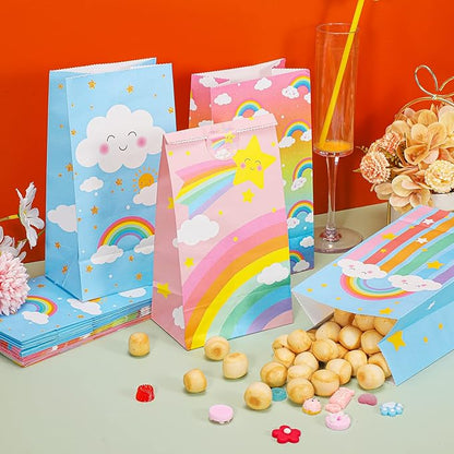 Nezyo 24 Pack Rainbow Goodie Bags with Stickers Rainbow Party Favor Bags, Turquoise, 8.7 x 4.7 x 3.1 Inch Pastel Gift Bag for Birthday Party Favors Candies Snacks Treats Decorations