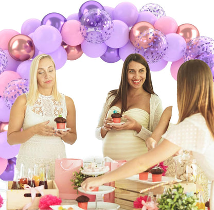 Patimate Purple and Pink Balloons Set, 50 pcs 12 inch Metallic Rose Gold Purple Pastel Pink Purple Confetti Latex Balloons Kit for Girl Birthday Baby Shower Wedding Party Decorations