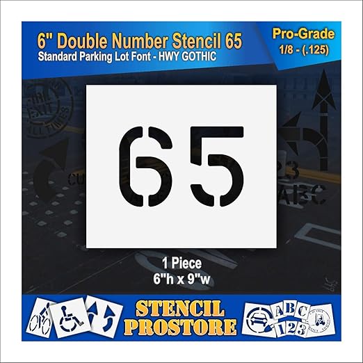 Pavement, Curb, and WheelStop Stencils - 6 inch Double Number Stencil - (65) - 6" x 9" x 1/8" (128 mil) - Pro-Grade