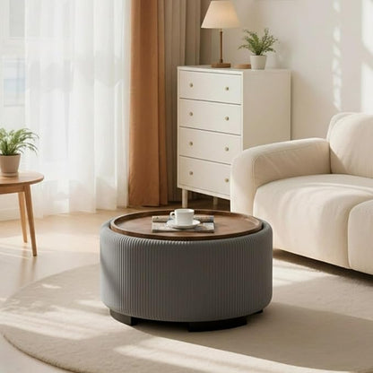 29.5 Inch Round Storage Ottoman Coffee Table, Modern Circle Coffee Table