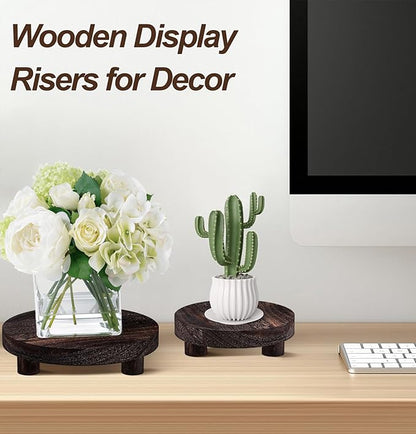 3 PCS Wooden Flower Plant Stand Indoor For Home Living Room Decor, Wood Plant Display Tray For Outdoor Planter Gardening Essentials, Wooden Food or Drinks Holders Tray Indoor.