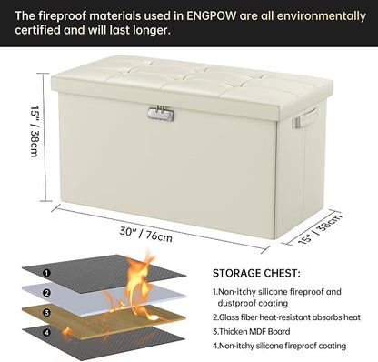 ENGPOW Storage Ottoman Bench, Fireproof Folding Bench
