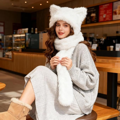 ShellKingdom Plush Novelty Animal Hat,3 in 1 Function Faux Fur Full Animal Hood Hat Winter Warmer Cap