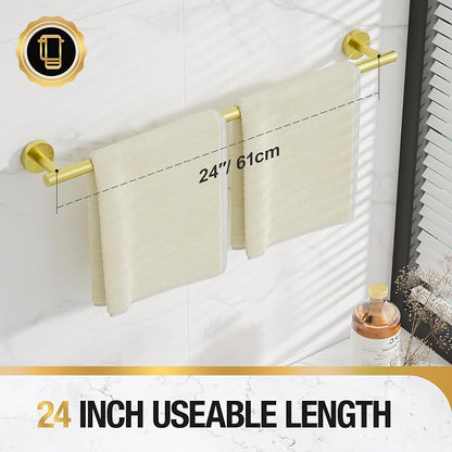 HITSLAM Gold 24 Inch Towel Bar for Bathroom, SUS304 Stainless Steel Bathroom Towel Rack Wall Mounted, Modern Home Decor Bath Towel Holder with Hardware Accessories (Total Length 25.7 Inch)