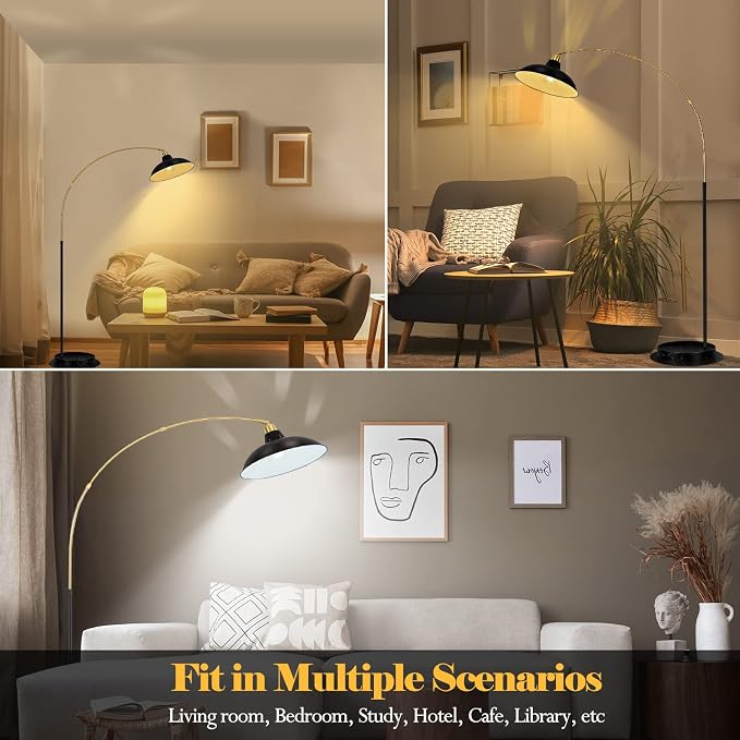 FILIYANO Arc Floor Lamp for Living Room, Marble Base Standing Lamp - Black Gold Floor Lamps with 360° Rotatable Arm, Industrial Tall Lamp Metal Material, Reading Lamp for Bedroom Couch Sofa Desk