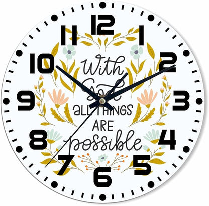 Everything is Possible Wall Clock 10 inch Round Silent Non Ticking Wood Wall Clocks Battery Operated Easy to Read Decorative Wall Clock for Bedroom Kitchen Living Room Bathroom