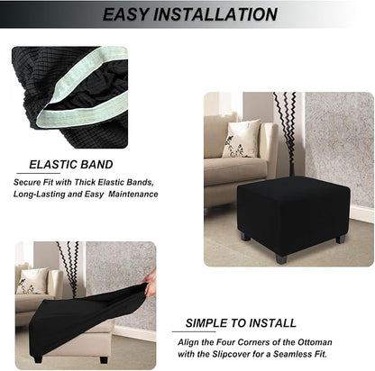 NeColorLife Stretch Ottoman Cover Square Oversized Soft Knitted Jacquard Thick
