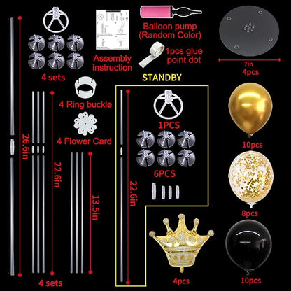 TONIFUL Table Centerpiece Balloons Stand Kit Include Black Gold Latex Confetti Balloons and Foil Crown Balloon for Birthday 2025 Graduation Anniversary Halloween New Year's Eve Party Decoration