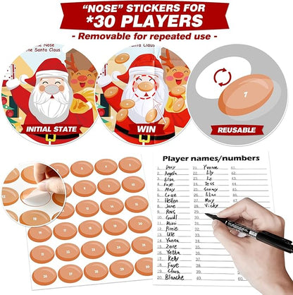 PARTYLOUD Pin The Nose on The Santa Claus, Christmas Party Games, Christmas Holiday Party Games Supplies for Kids Families Adult Groups