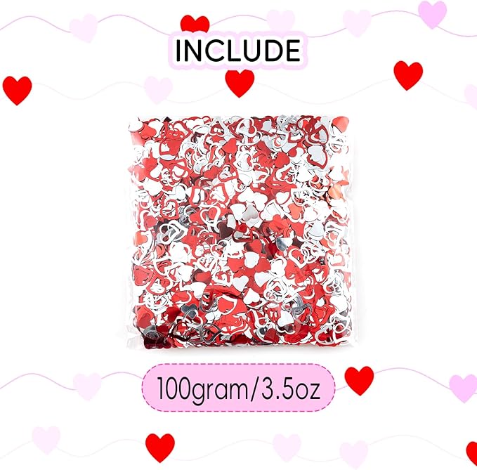 Heart Confetti, Valentine's Day Heart Table Confetti Metallic Foil Sequins, 3.53oz