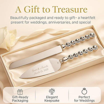 GIFTS INFINITY Personalized Wedding Cake Knife and Server Set with Engraving – Cake Cutting Utensil Set, Keepsake Gift for Wedding, Anniversary, Reception, Birthday & Other Occasions (ST-101)