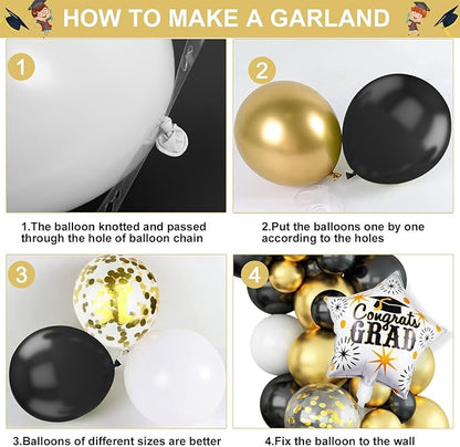 Graduation Balloon Arch Kit, Black Gold Graduation Balloons Garland with Confetti Balloon Graduation Banner Congrats Grad Star 2025 Foil Balloons for Class of 2025 Congrats Graduation Party Decoration