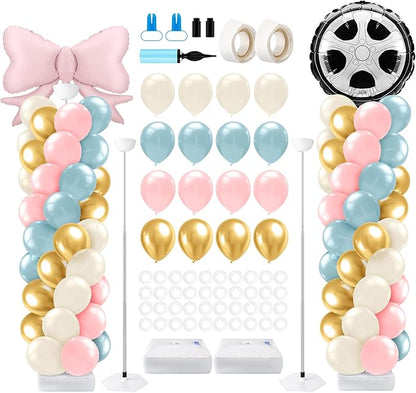 Lunmon 2 Sets Burnouts or Bows Gender Reveal Decorations, Burnouts or Bows Balloon Column Stand Kit Pink and Blue Balloon Arch Garland Kit for Baby Shower Party Supplies
