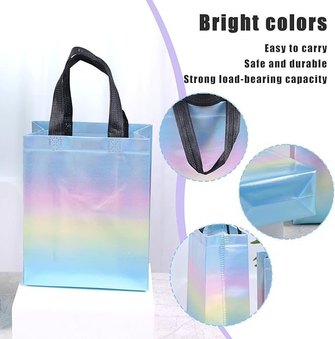VGOODALL 15PCS Reusable Iridescent Gift Bags with Handles, 8"x4"x10" Bulk Party Favor Bags for Party Gifting, Birthdays, Weddings, Goodie Treats