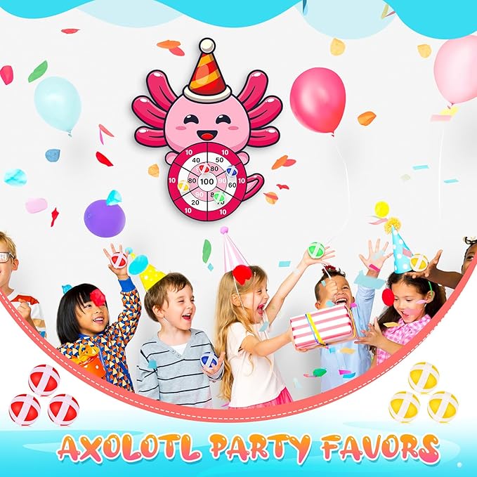HyDren Axolotl Party Game 31x24 Dart Board with 12 Sticky Balls Axolotl Party Favors Birthday Decor Gift for Indoor Outdoor Game