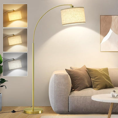 Luvkczc Arc Floor Lamp, 71" Tall Standing Lamp with On/Off Foot Switch, Gold Floor Lamp for Living Room with Adjustable Drum Lampshade, Over Couch Arched Reading Light for Reading, Bedroom, Office