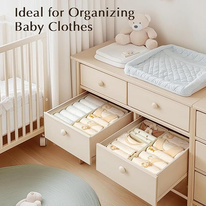 DIMJ Drawer Organizers Clothes, Set of 14 Dresser Organizer Bins, Fabric Closet Organizers and Storage, Shallow Drawer Dividers for Nursery, Clothing, Baby Clothes, Socks, Underwears, Tie (Beige)