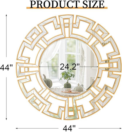 Chende Large Gold Mirrors for Decor, 44'' Round Wall Mirrors for Dining Room Entryway, Elegant Decorative Mirror with Wooden Frame for Living Room, Bedroom, Fireplace